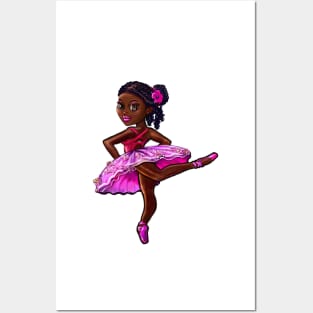 Cute African American cartoon anime ballerina loves to dance ballet Posters and Art